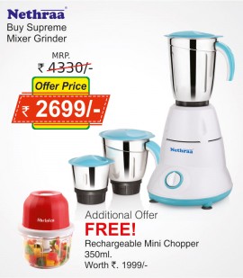 Supreme mixer grinder + shrinca recharge chopper 350ml