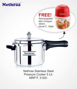 Stainless steel pressure cooker 5 ltr +  recharge mini chopper  350ml  free