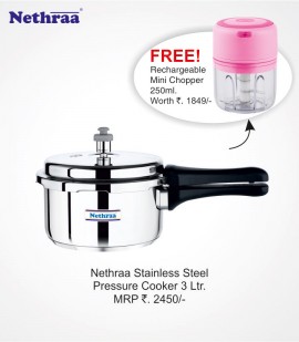 Stainless steel pressure cooker 3 ltr +  recharge mini chopper  250ml  free