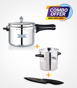 Cute aluminium pressue cooker 5ltr + aluminium milk boiler 1.5ltr+  ceramic knife black