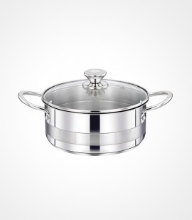 Stainless steel stewpan with glass lid