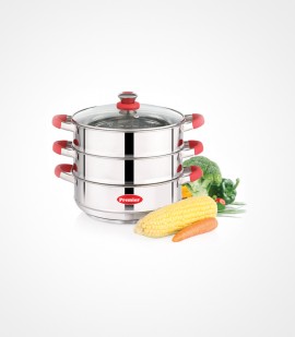 Stainless steel induction bottom 3 tier steamer with glass lid