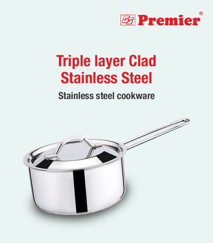 SS Premier 3-ply Clad Stainless Steel Sauce Pan 16 Cm