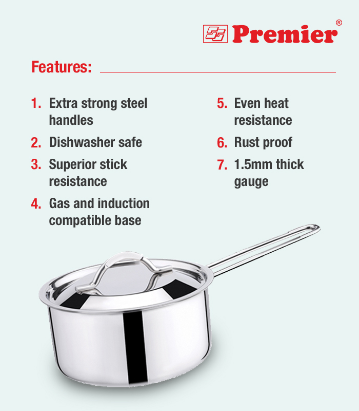 SS Premier 3-ply Clad Stainless Steel Sauce Pan 16 Cm