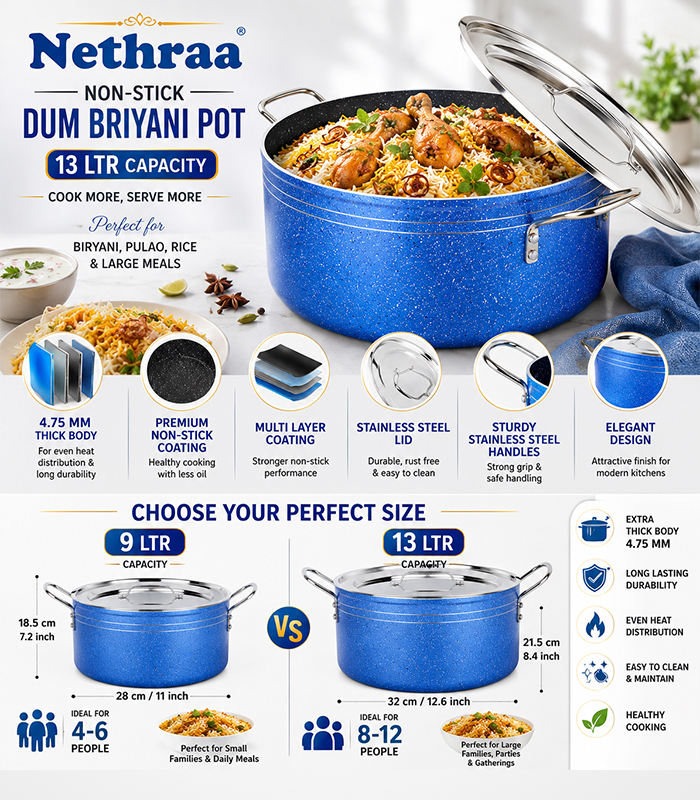 Nethraa Non-stick /dum Briyani Pot 13ltr