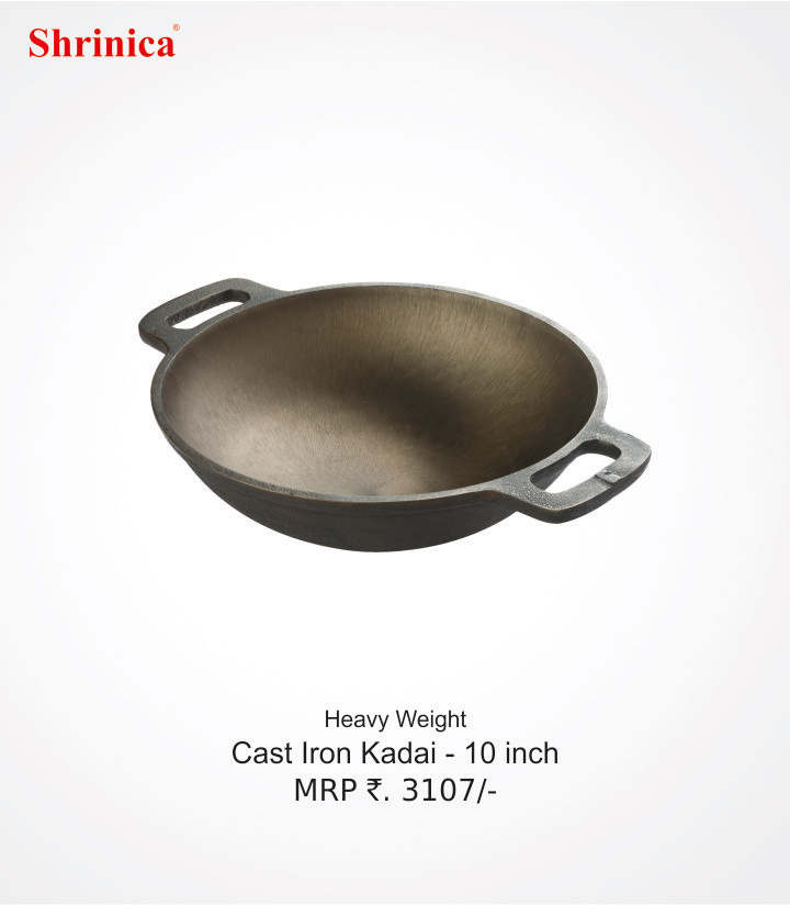 Shrinica Cast Iron Double Handle Dosa Tawa 12 Inch + Cast Iron Double Handle Kadai 10 Inch + Tadka 5 Inch Free