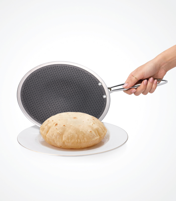 SS Premier Honeycomb Triply Stainless Steel Concave Rotti Tawa 28 Cm