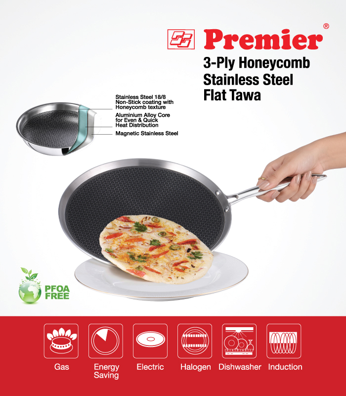SS Premier Honeycomb Triply Stainless Steel  Dosa Tawa 31cm (1100ml)