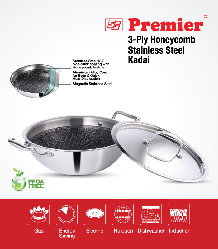 SS Premier Triply Honeycomb Kadai 22cm