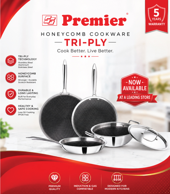 SS Premier Honeycomb Triply Stainless Steel Concave Rotti Tawa 28 Cm