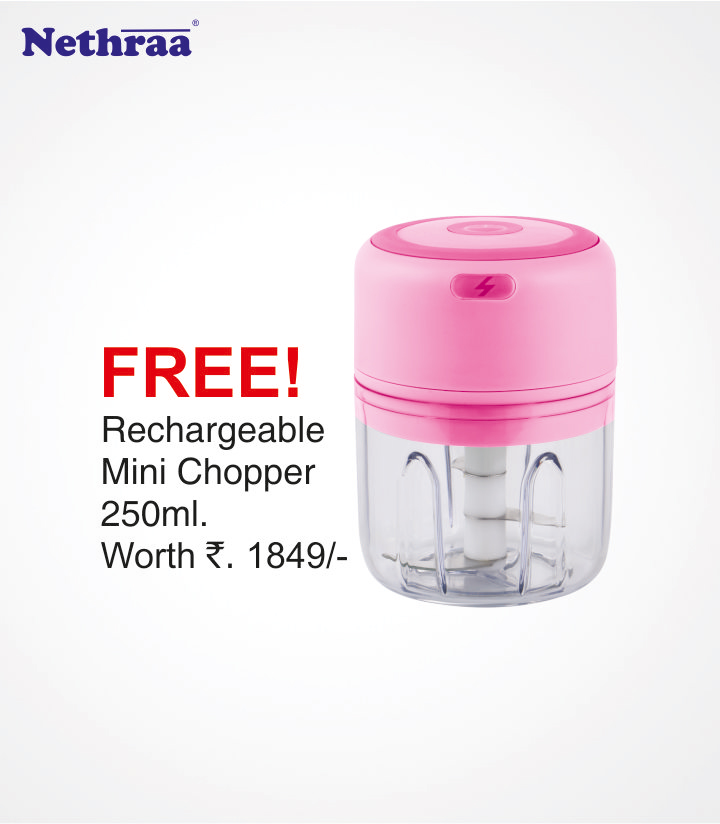 Nethraa Stainless Steel Pressure Cooker 3 Ltr +  Recharge Mini Chopper  250ml  Free