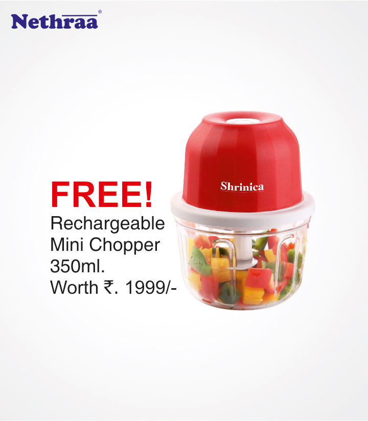 Nethraa Supreme Mixer Grinder + Shrinca Recharge Chopper 350ml
