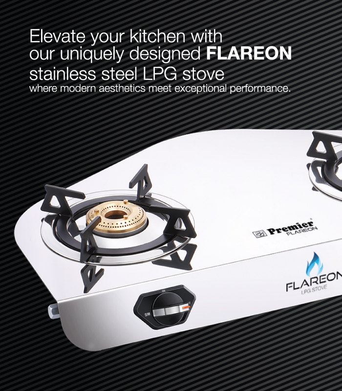 SS Premier Flareon Stainless Steel Lpg Gas Stove – 2 Burner, Super Mirror Finish, Sturdy & Elegant Design