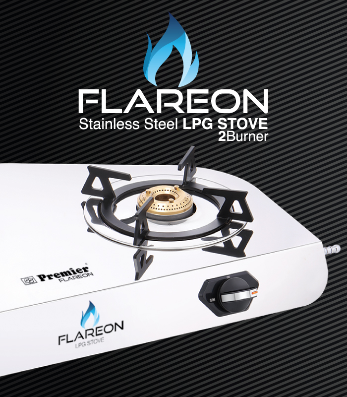 SS Premier Flareon Stainless Steel Lpg Gas Stove – 2 Burner, Super Mirror Finish, Sturdy & Elegant Design