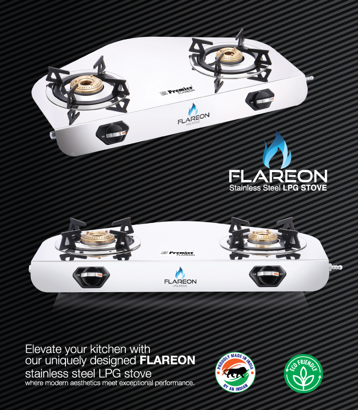 SS Premier Flareon Stainless Steel Lpg Gas Stove – 2 Burner, Super Mirror Finish, Sturdy & Elegant Design