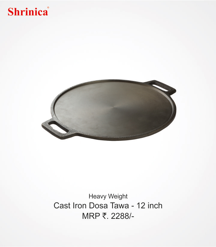 Shrinica Cast Iron Double Handle Dosa Tawa 12 Inch + Cast Iron Double Handle Kadai 10 Inch + Tadka 5 Inch Free