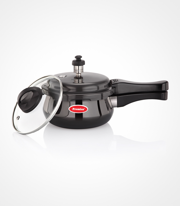 SS Premier Cucina Trendy Black Induction Bottom Handi Pressure Cooker With Glass Lid 1.5 Litre