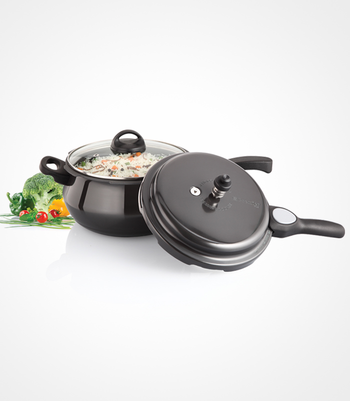 SS Premier Cucina Trendy Black Induction Bottom Handi Pressure Cooker With Glass Lid 1.5 Litre